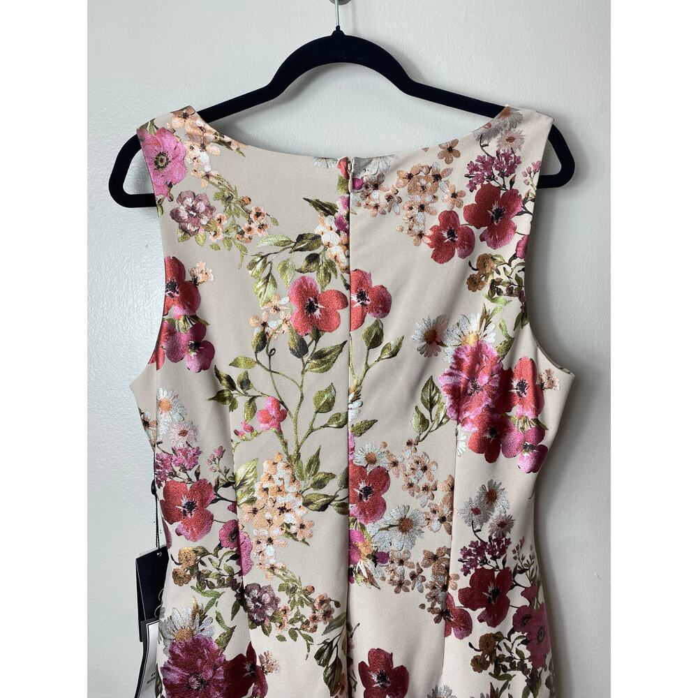 NWT ADRIANNA PAPELL DRESS 14 WEDDING GUEST RED FOIL BEIGE FLORAL COCKTAIL PARTY - Picture 9 of 14
